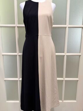 Calvin Klein Colorblock Sleeveless Midi Dress - Black & Beige